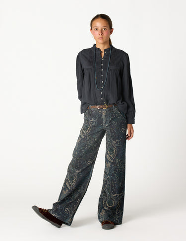 PANTALON PANA PAISLEY AZUL