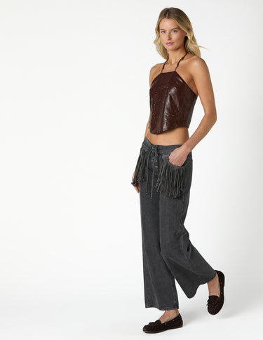 FRINGED ANTHRACITE DENIM PANTS