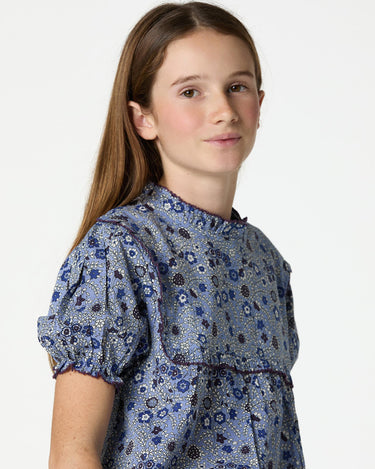 FLORAL PRINT SHIRT WITH BLUE STITCHING