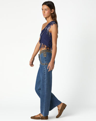 ASYMMETRICAL FRINGED TOP BIG BLUE