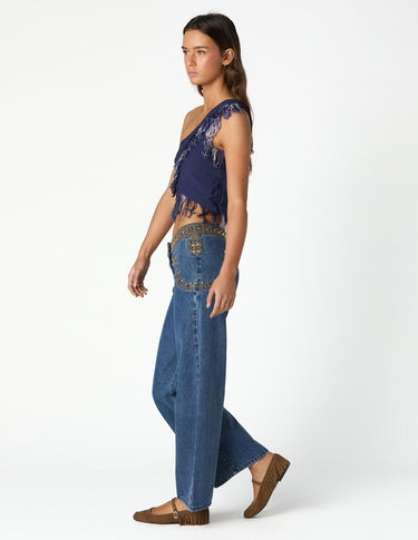 ASYMMETRICAL FRINGED TOP BIG BLUE