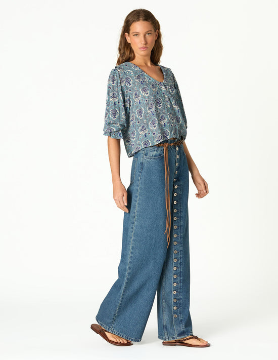BUTTON-UP BLUE DENIM PANTS