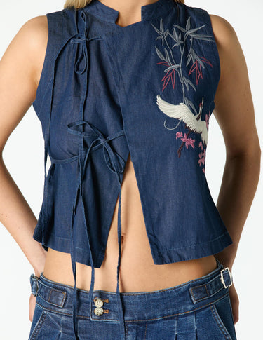 EMBROIDERED DENIM TOP