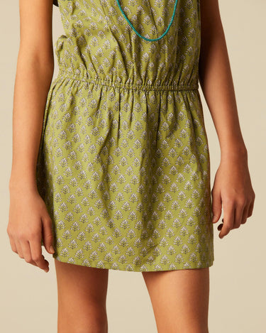GATHERED DRESS BUTI GREEN LEAF