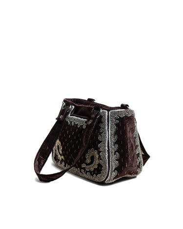 BROWN VELVET BEADED BAG