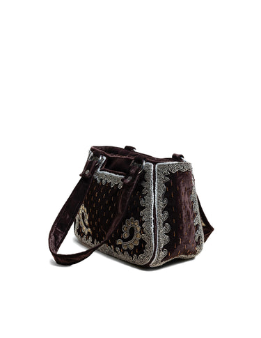 BROWN VELVET BEADED BAG