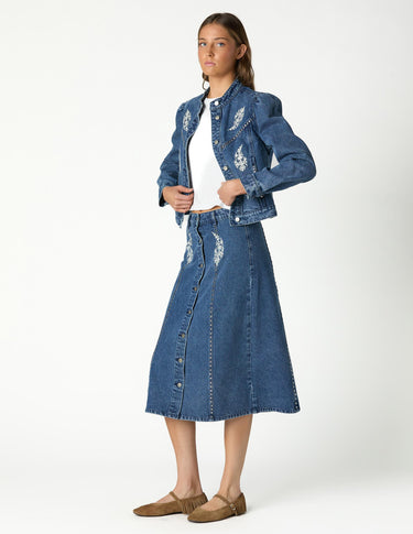 EMBROIDERED DENIM JACKET BLUE