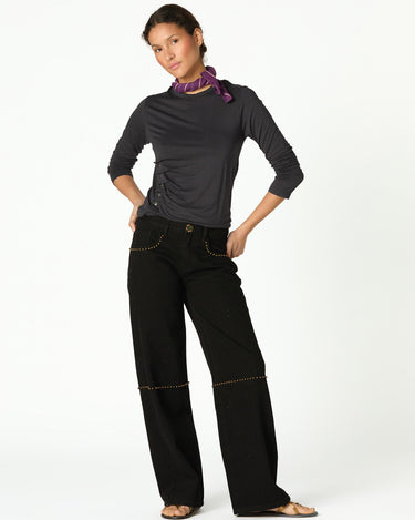 Anthracite Floral Button Studded Trousers
