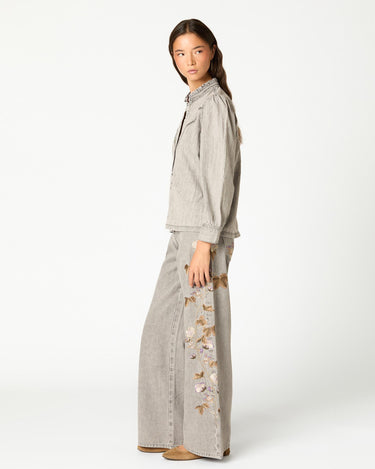 LIGHT GREY DENIM SHIRT WITH STUDS