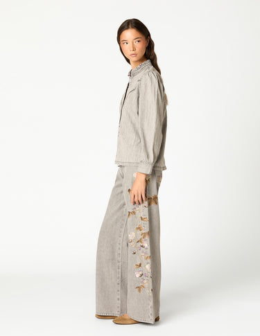 LIGHT GREY DENIM SHIRT WITH STUDS