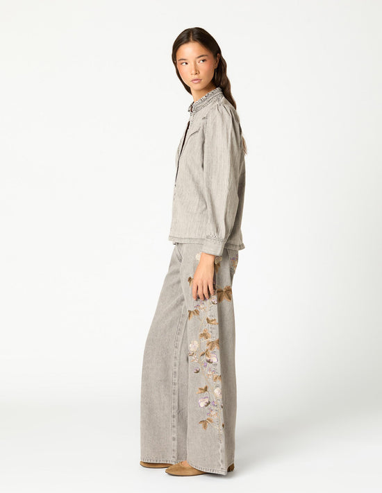 LIGHT GREY DENIM SHIRT WITH STUDS