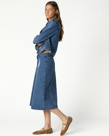 EMBROIDERED DENIM SKIRT BLUE