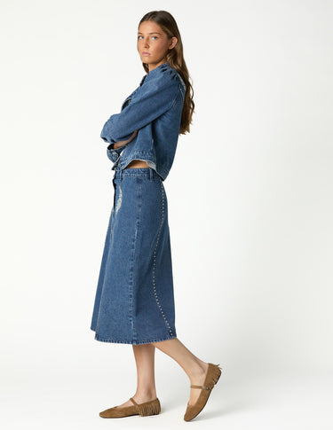 EMBROIDERED DENIM SKIRT BLUE
