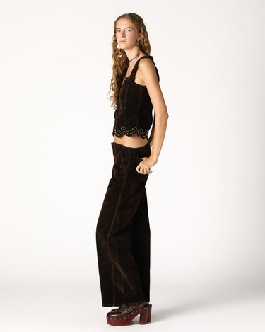 BROWN FLOCK VEST WITH STUDS