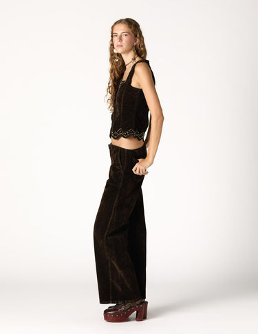 BROWN FLOCK VEST WITH STUDS