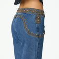 BLUE EMBROIDERED YOKE TROUSERS
