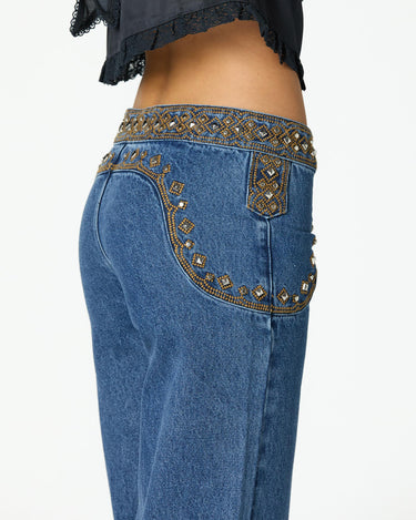 BLUE EMBROIDERED YOKE TROUSERS