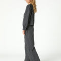 BUTTON WAIST BLACK DOUBLE STRIPE TROUSERS