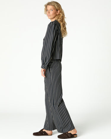 BUTTON WAIST BLACK DOUBLE STRIPE TROUSERS