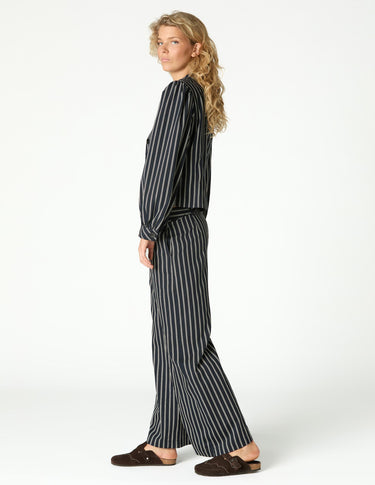 BUTTON WAIST BLACK DOUBLE STRIPE TROUSERS