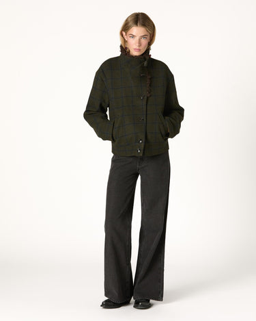 GREEN PLAID BOMBER JACKET