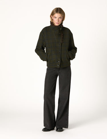 GREEN PLAID BOMBER JACKET