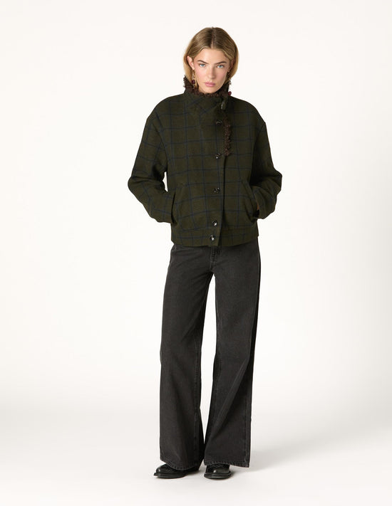 GREEN PLAID BOMBER JACKET