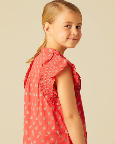RED SHORT LEAVES JUMPSUIT