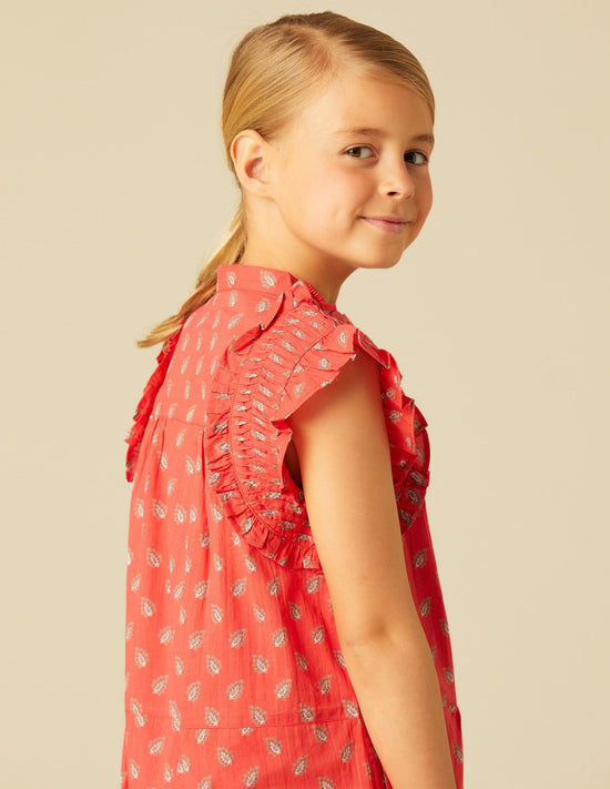 RED SHORT LEAVES JUMPSUIT