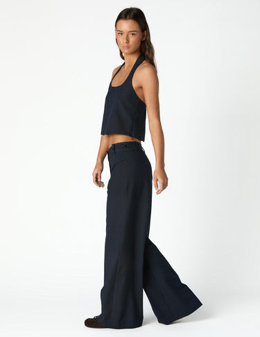 NAVY PINSTRIPE BUTTON-WAIST TROUSERS