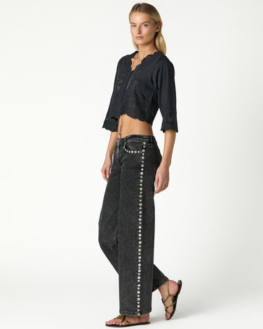 GRAY PEARL BUTTON DENIM