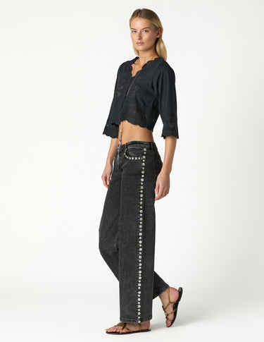 GRAY PEARL BUTTON DENIM