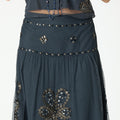 ANTHRACITE EMBROIDERED TULLE SKIRT