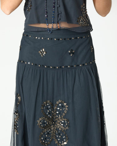 ANTHRACITE EMBROIDERED TULLE SKIRT