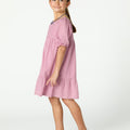 PUFF SLEEVE PIN TUCK DRESS PINK