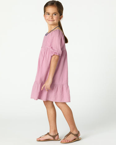 PUFF SLEEVE PIN TUCK DRESS PINK