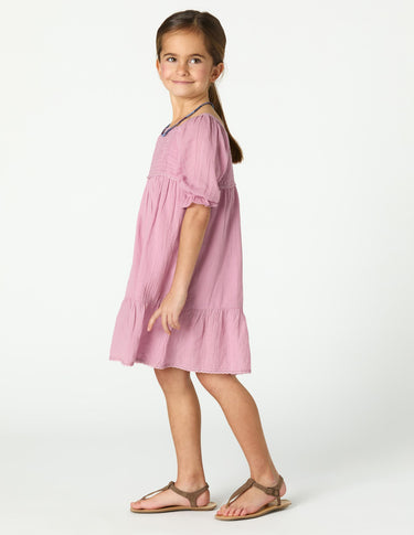 PUFF SLEEVE PIN TUCK DRESS PINK