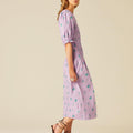 VESTIDO FRUNCES LILA FLOR