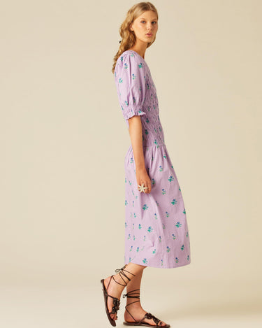 VESTIDO FRUNCES LILA FLOR