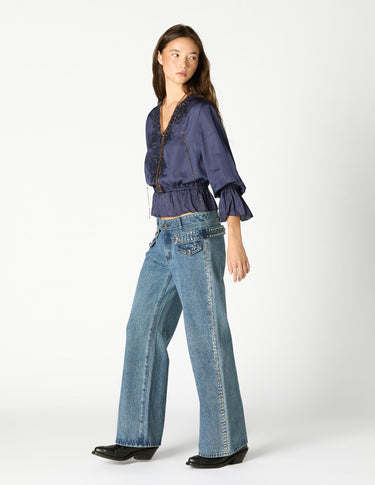 PANTALÓN DENIM TAPETA TACHAS BLUE