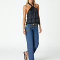 ANTHRACITE SATIN KNOT STRAP TOP