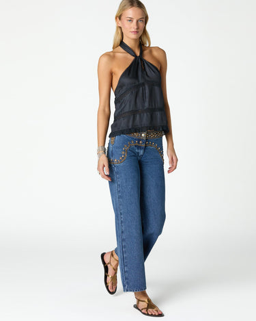 ANTHRACITE SATIN KNOT STRAP TOP