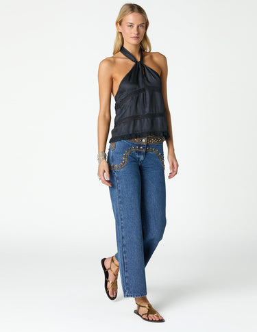 ANTHRACITE SATIN KNOT STRAP TOP