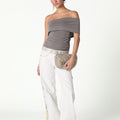 ASYMMETRIC RUCHED TOP GREY