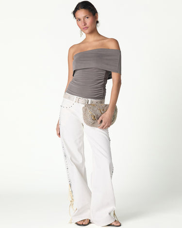 ASYMMETRIC RUCHED TOP GREY