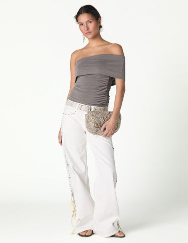 ASYMMETRIC RUCHED TOP GREY
