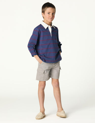 NAVY STRIPED POLO SWEATSHIRT
