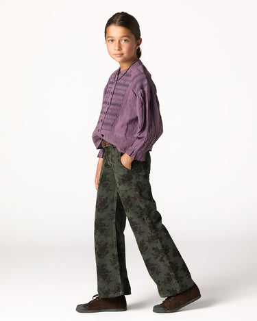 FLORAL CORDUROY TROUSERS GREEN