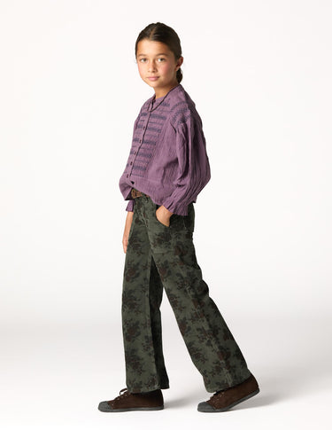 FLORAL CORDUROY TROUSERS GREEN
