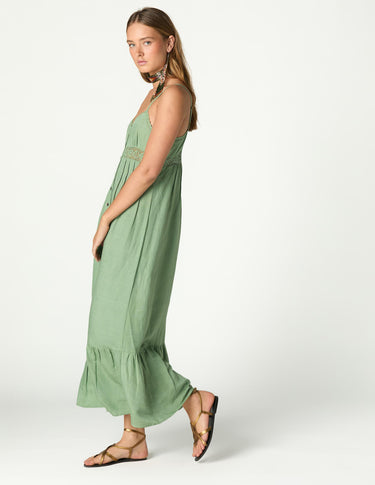 GATHERED STRAPPY DRESS GREEN